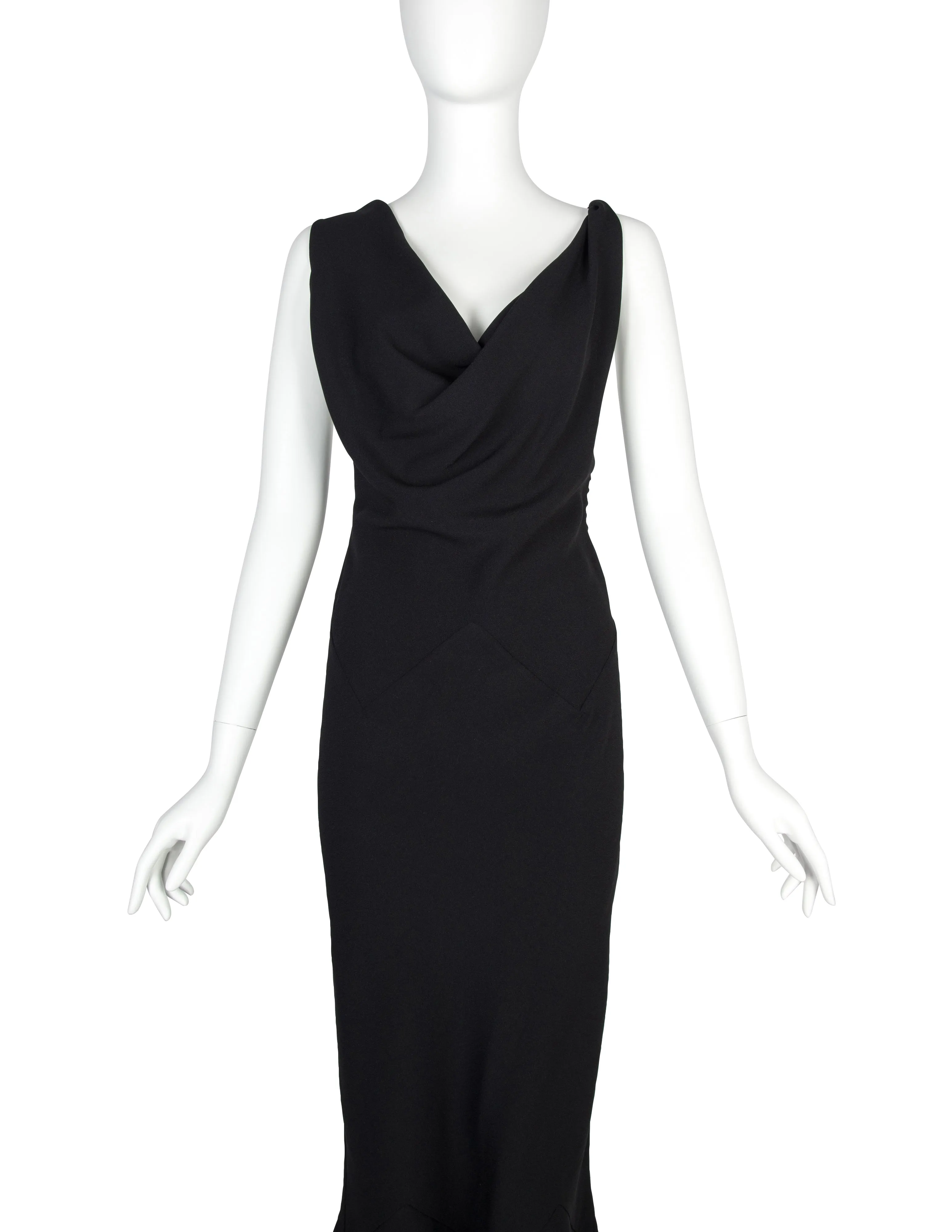 John Galliano Vintage SS 1999 Black Draping Twisted Strap Bias Crepe Dress
