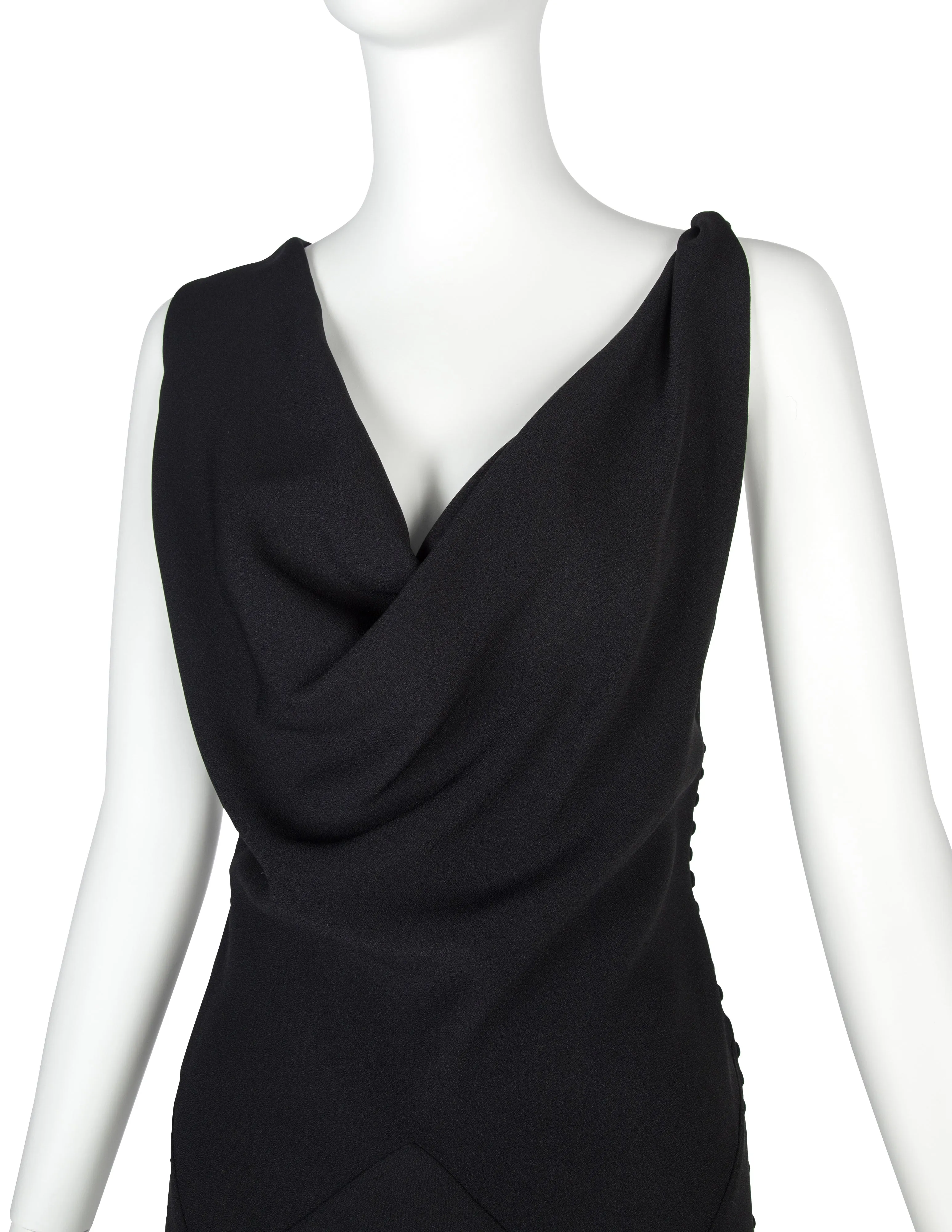 John Galliano Vintage SS 1999 Black Draping Twisted Strap Bias Crepe Dress