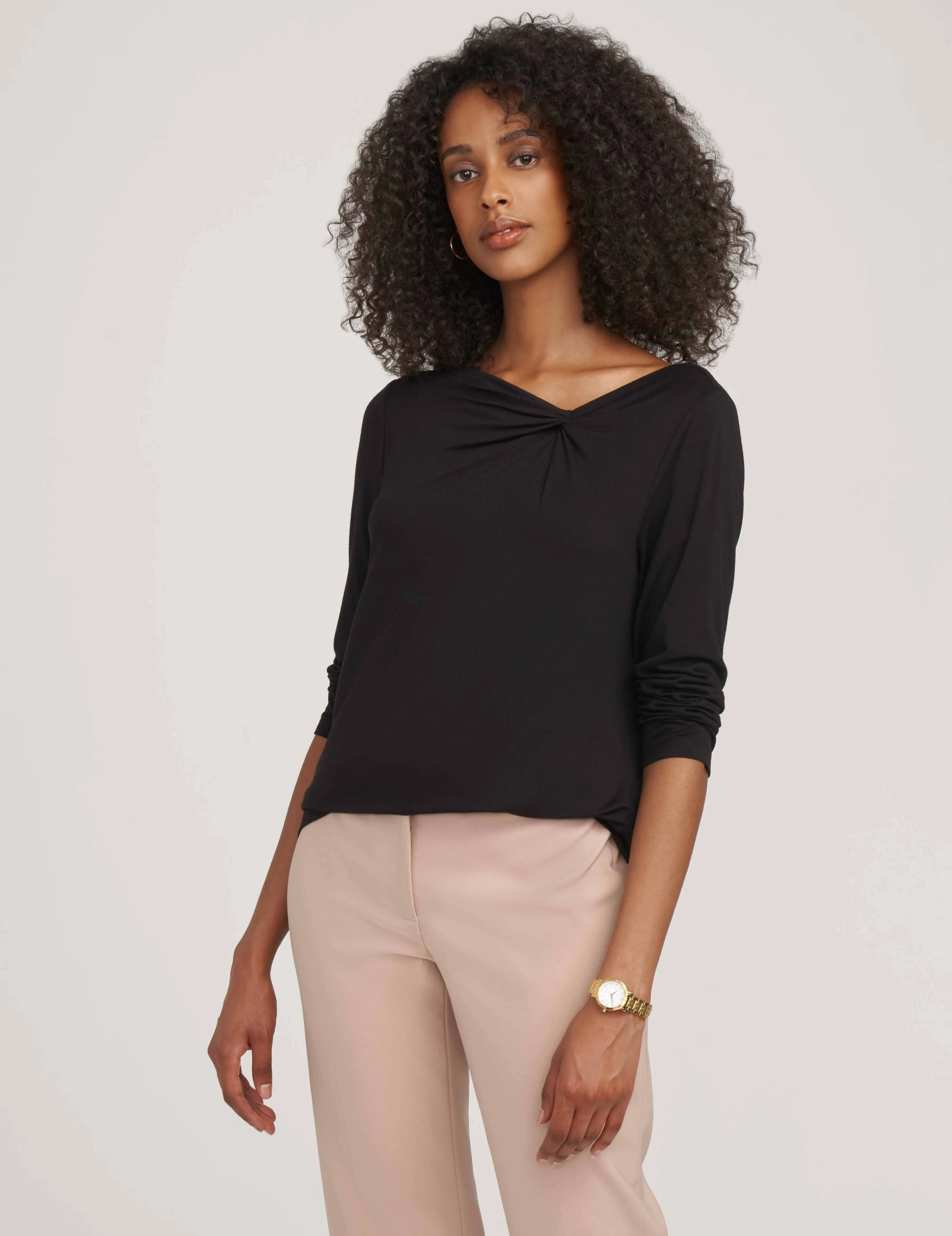 Long Sleeve Asymmetric Twist Neck Top- Sale