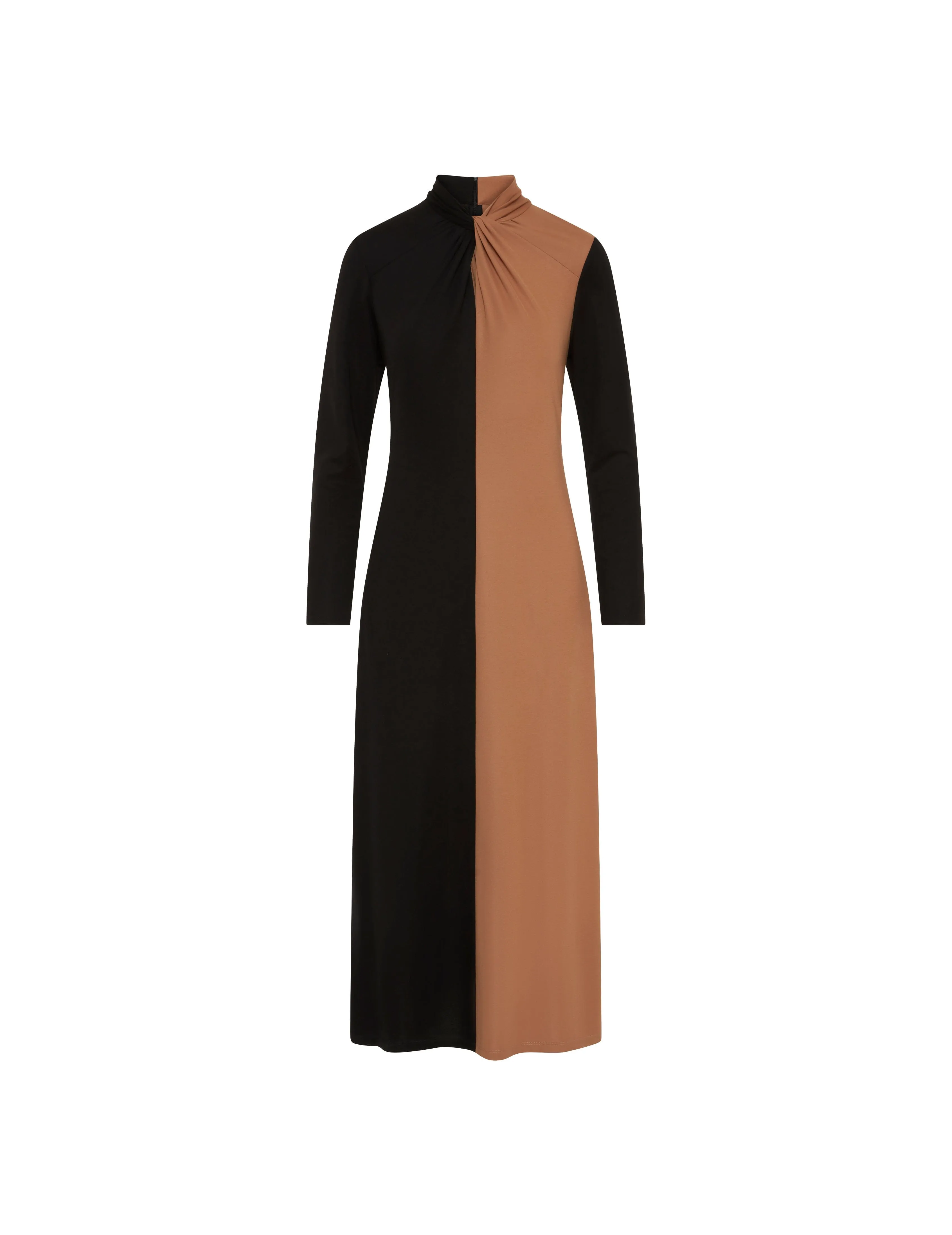 Long Sleeve Twist Neck Blocked Midi Dress- Sale