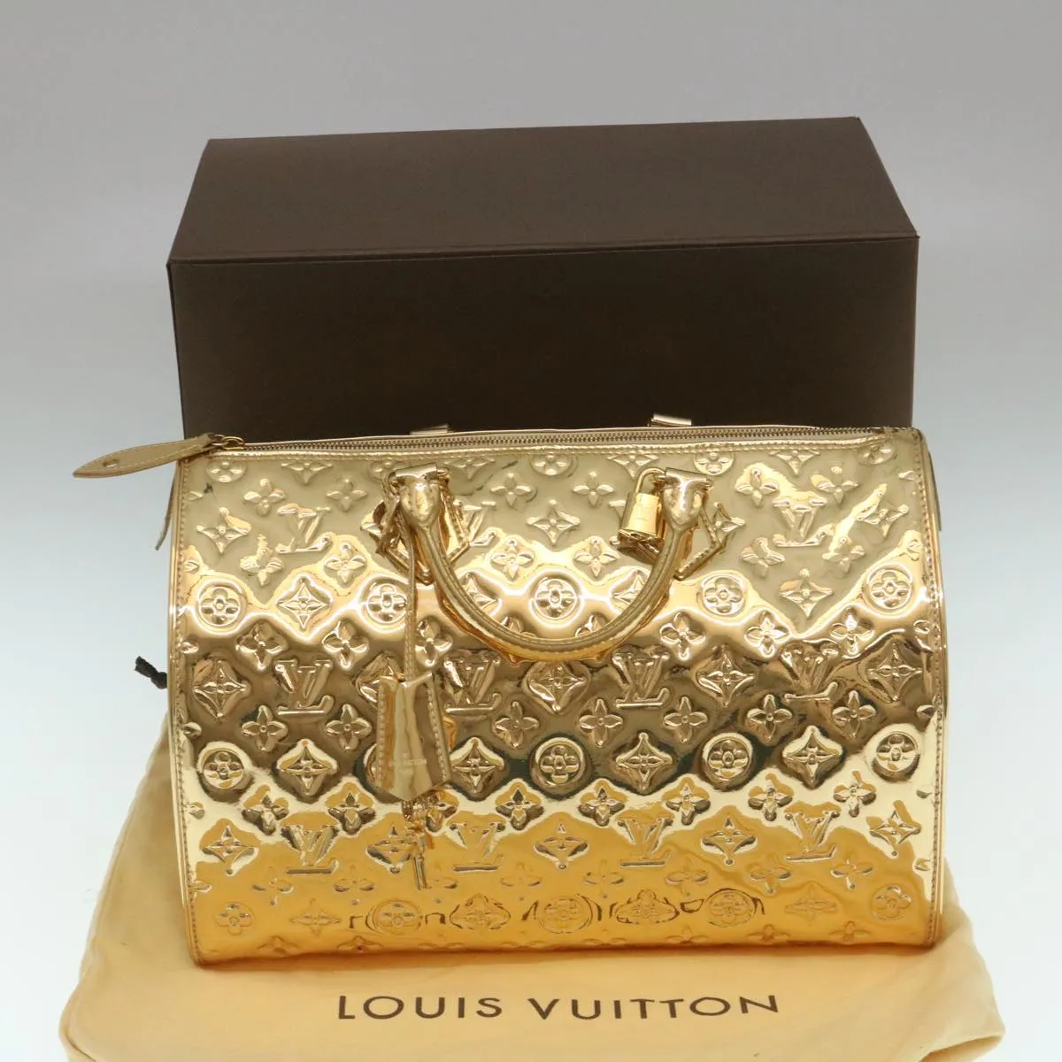 LOUIS VUITTON Monogram Miroir Speedy 35 Hand Bag Gold M95785