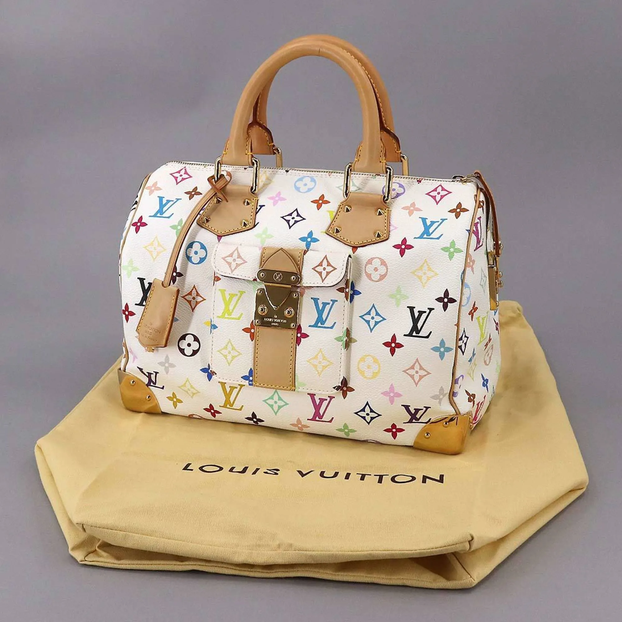 LOUIS VUITTON Monogram Multicolor Speedy 30 Handbag Bron M92643 Gold Hardware