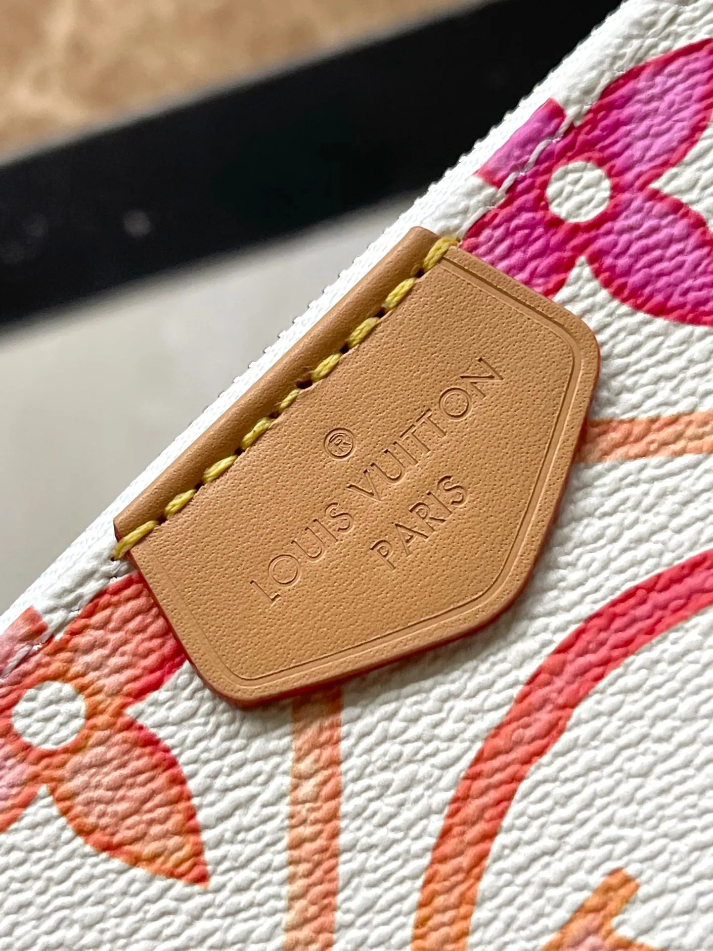 Louis Vuitton MULTI POCHETTE ACCESSOIRES 24 IN CORAL MONOGRAM TILES CANVAS GOLD HARDWARE