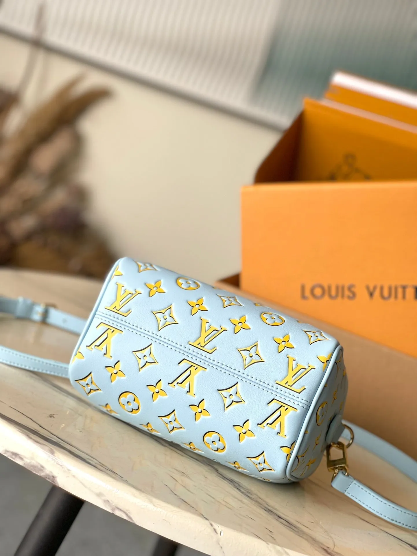 Louis Vuitton SPEEDY BANDOULIRE 20 IN SKY YELLOW MONOGRAM CALFSKIN GOLD BUCKLE