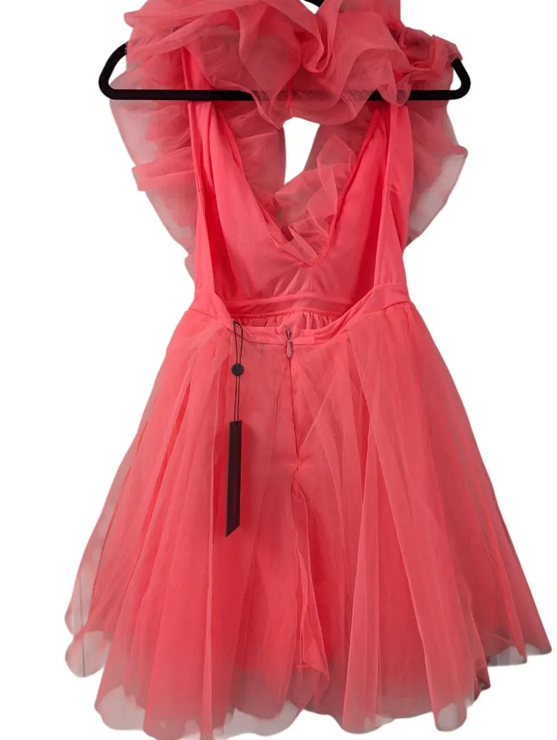 Neon Pink Mini Dress Olivia Tulle Size S