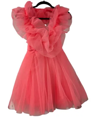 Neon Pink Mini Dress Olivia Tulle Size S