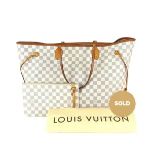 Neverfull GM Damier Azur Canvas Tote Bag with Pouch