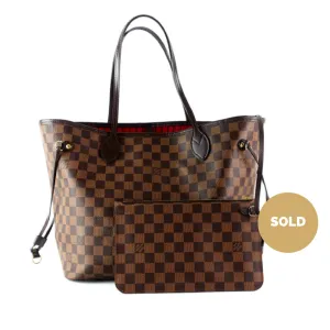 Neverfull MM Damier Ebne Canvas Tote Bag with Pouch