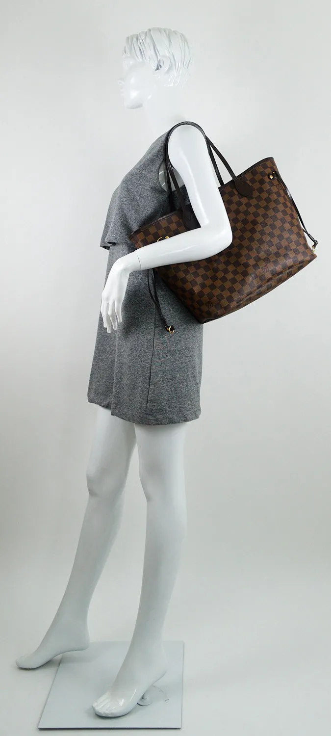 Neverfull MM Damier Ebne Canvas Tote Bag with Pouch
