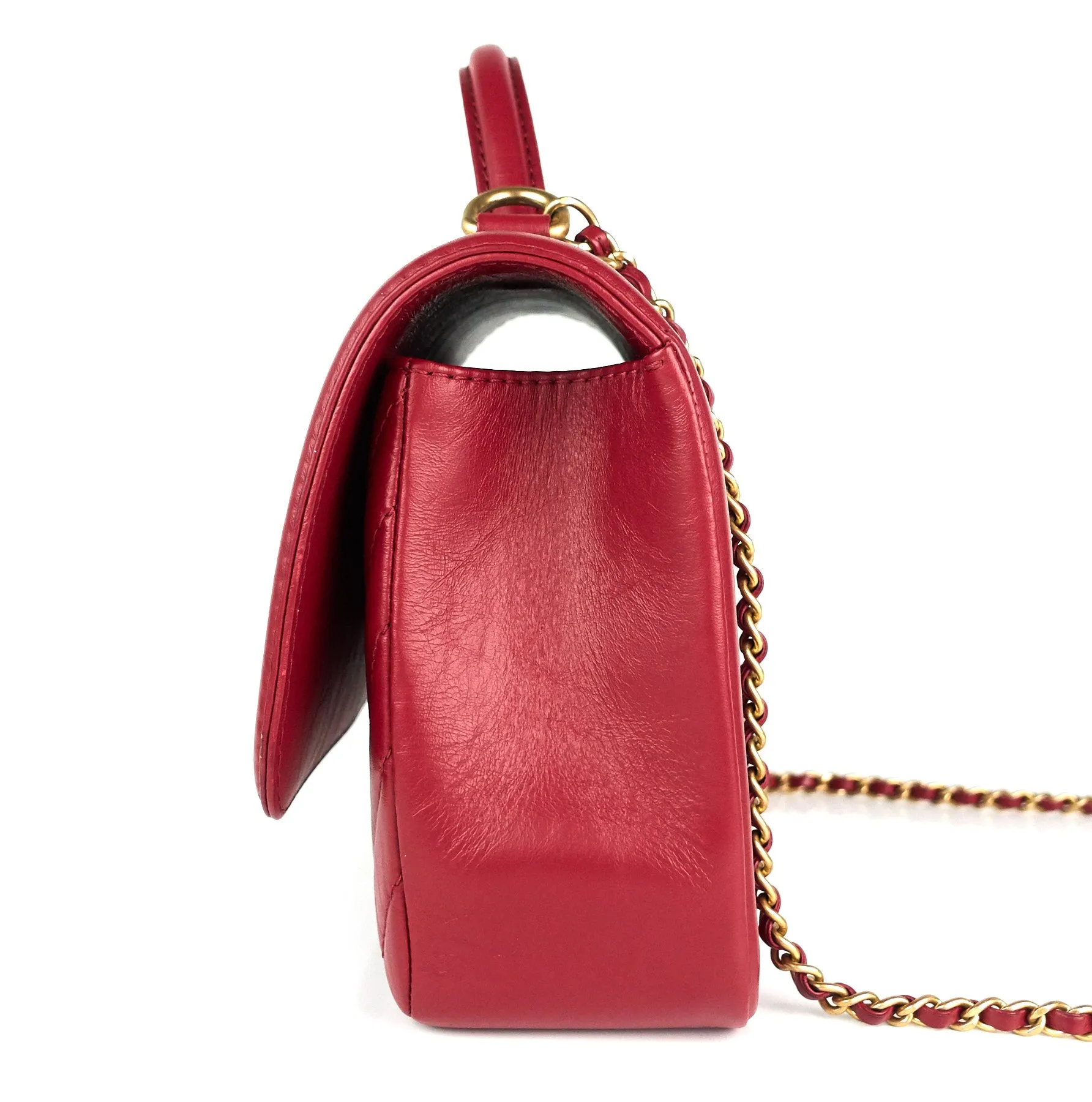 Quilted Chevron Calfskin Leather Top Handle Bag