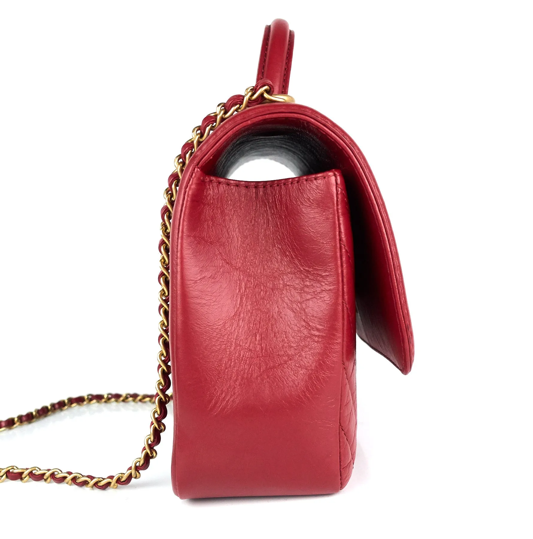 Quilted Chevron Calfskin Leather Top Handle Bag