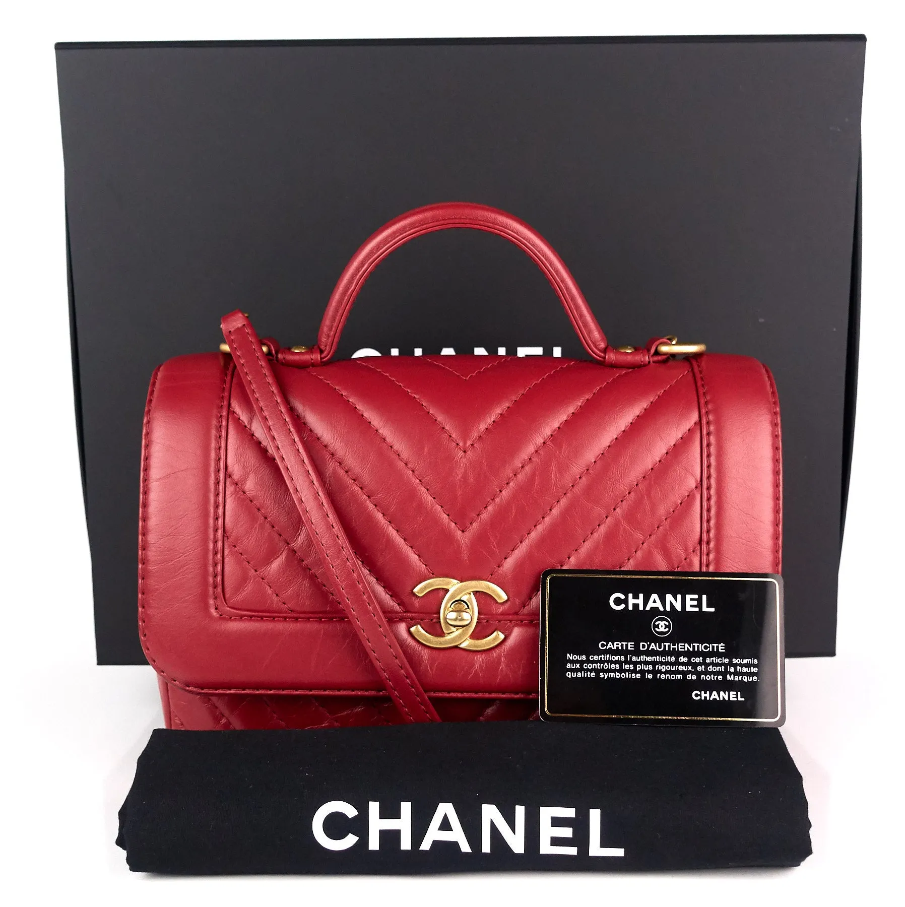 Quilted Chevron Calfskin Leather Top Handle Bag