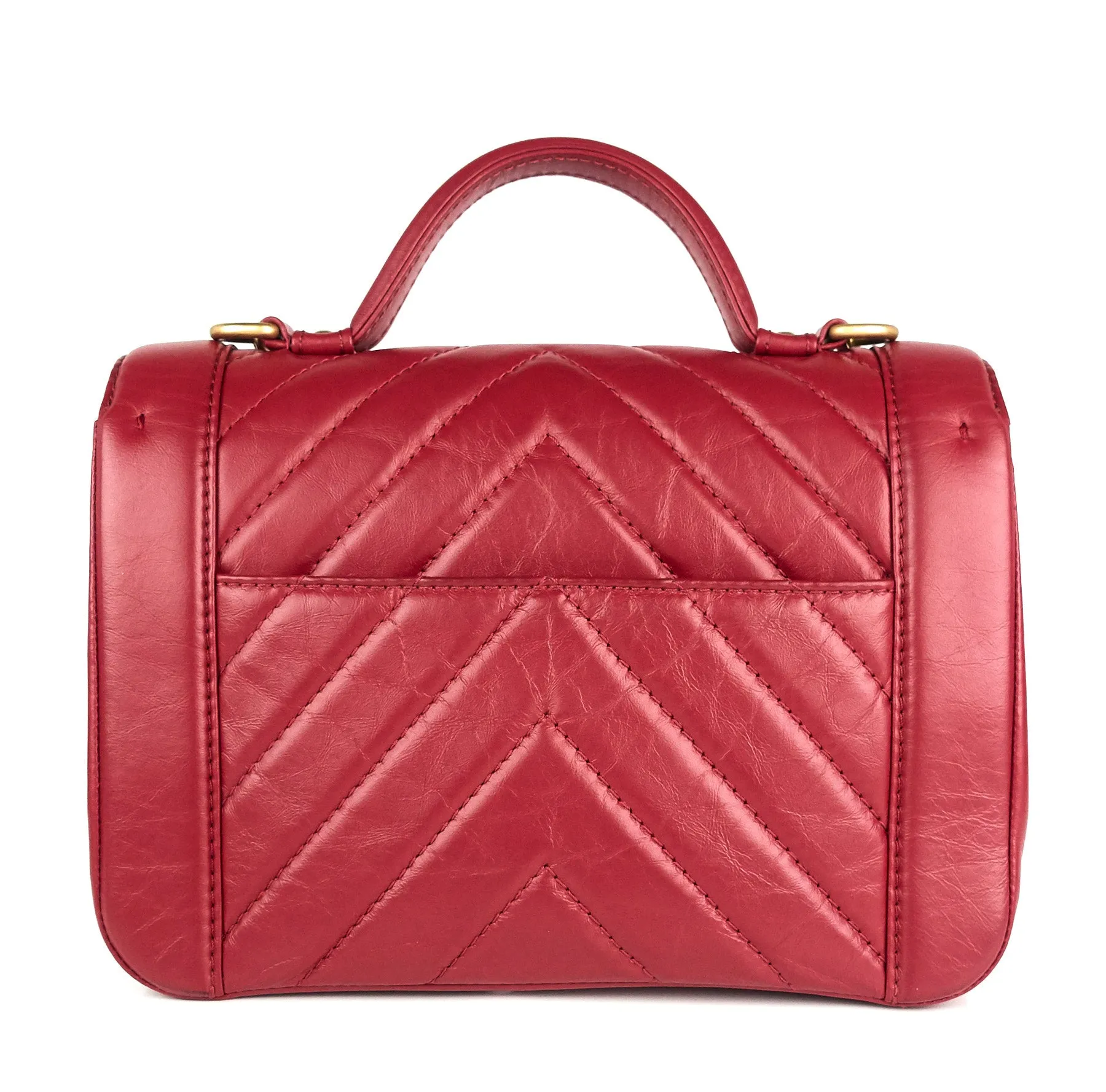 Quilted Chevron Calfskin Leather Top Handle Bag