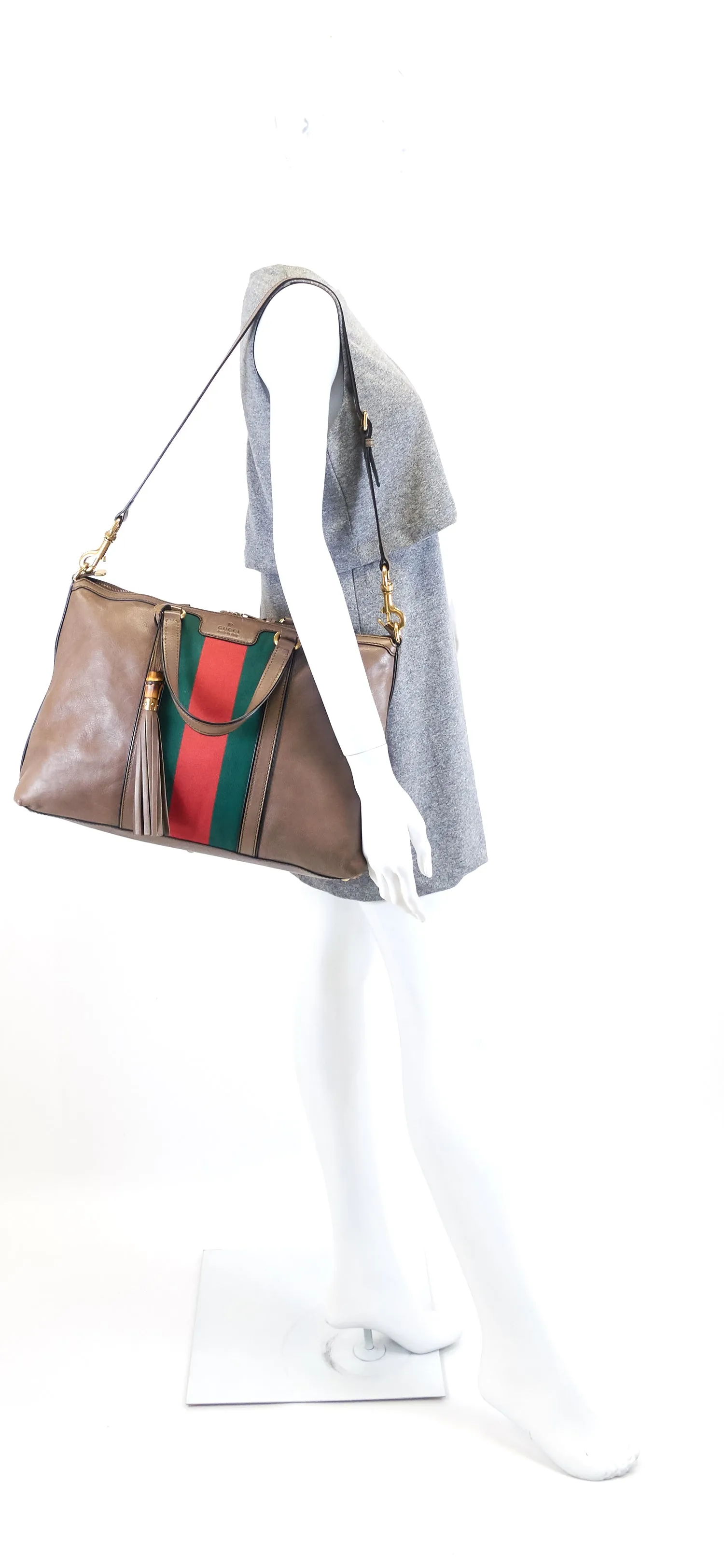 Rania Web Leather Top Handle Medium Bag