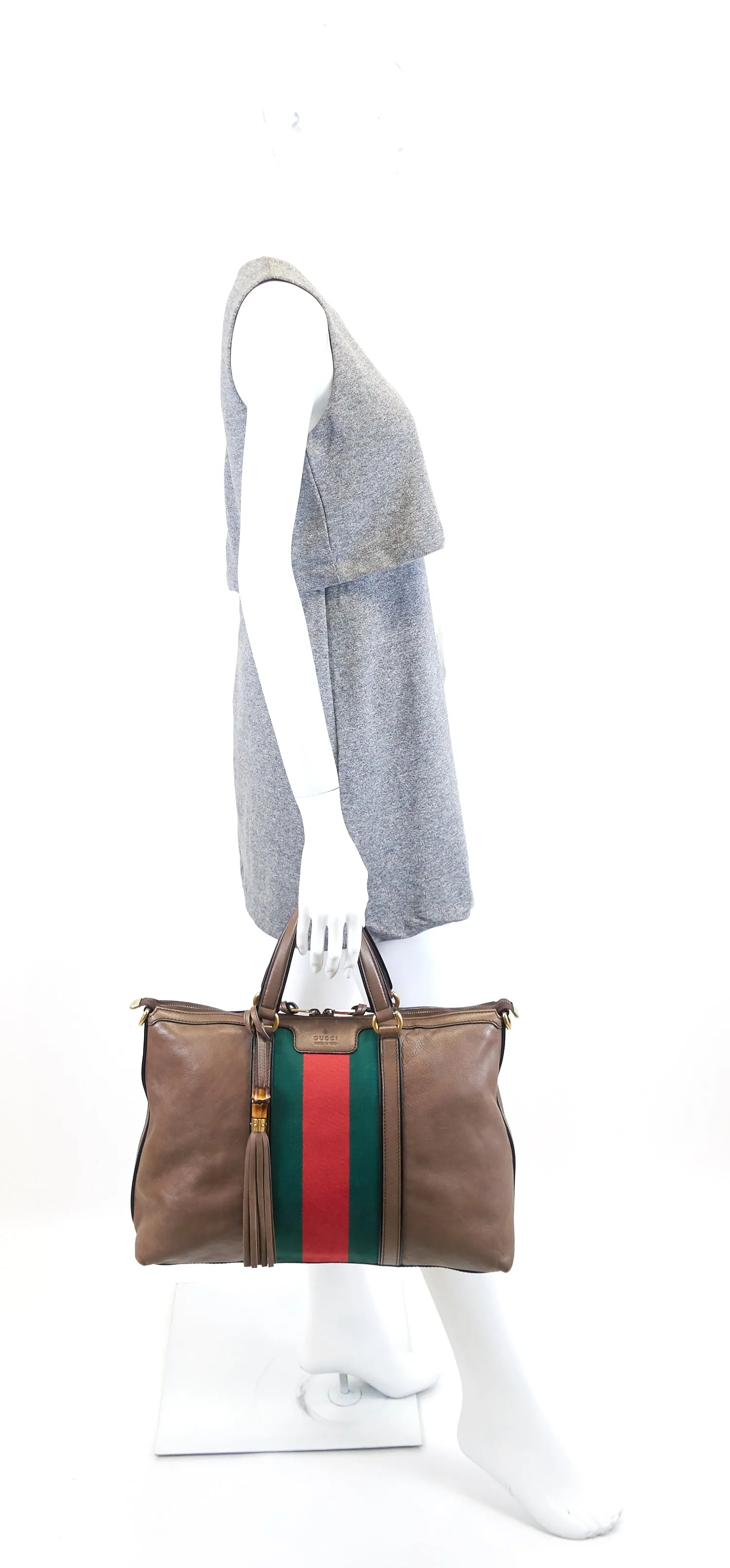 Rania Web Leather Top Handle Medium Bag