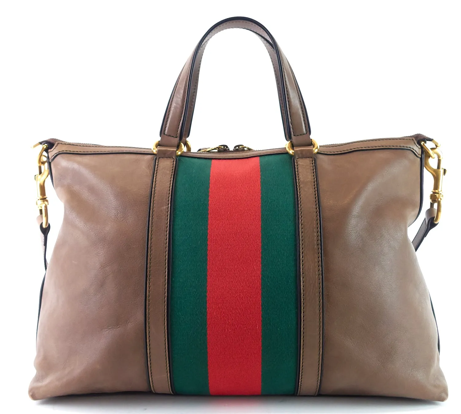 Rania Web Leather Top Handle Medium Bag