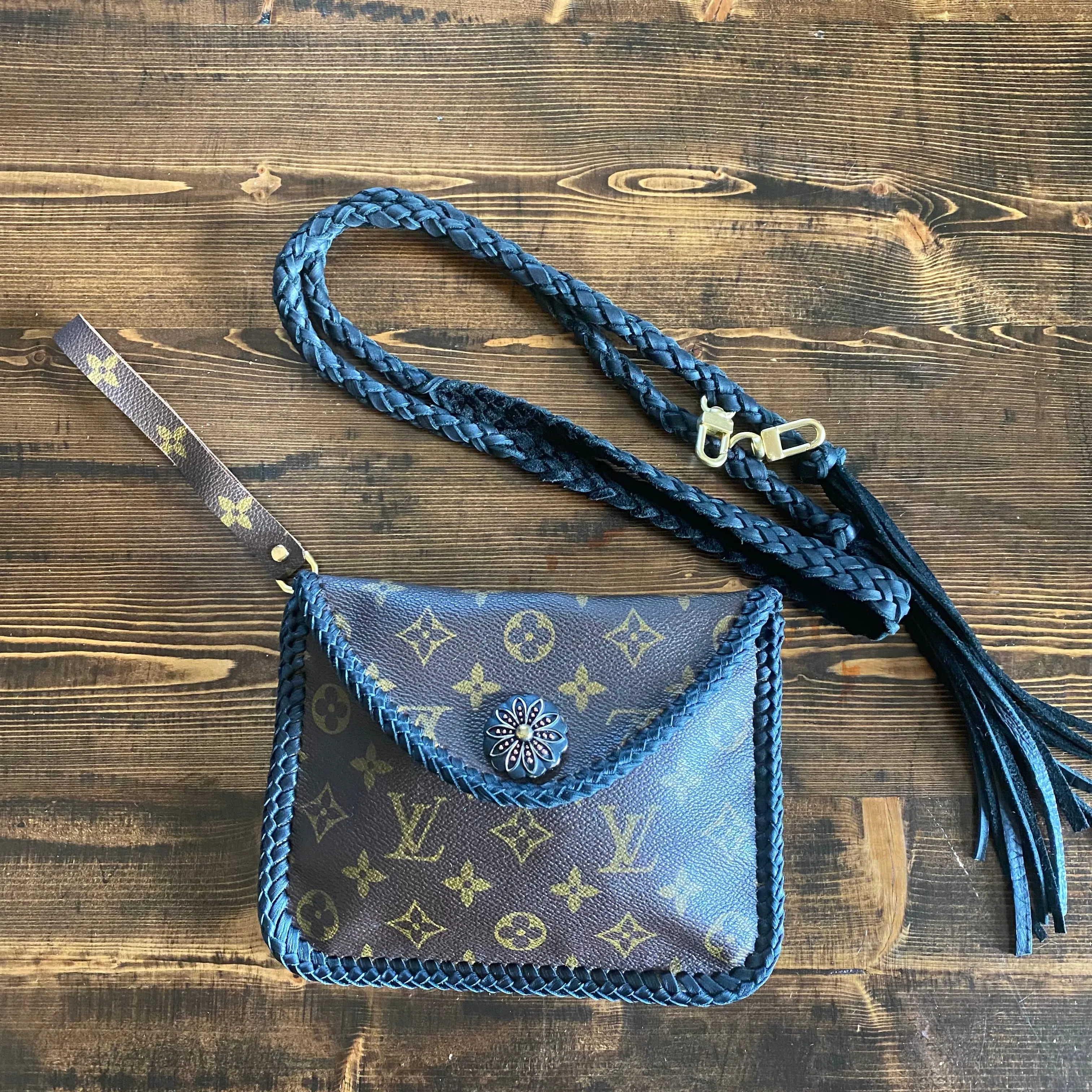 The Falcon with Back Pocket - Black Monogram Wristlet/Crossbody/Clutch
