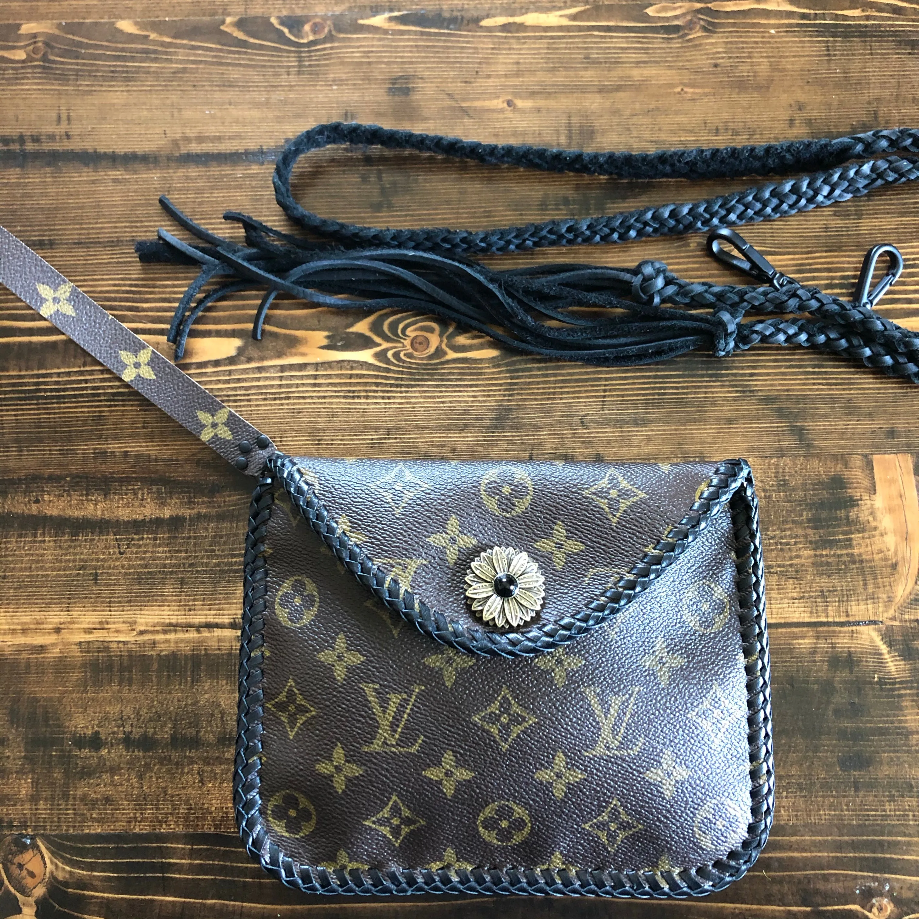The Falcon with Back Pocket - Black Monogram Wristlet/Crossbody/Clutch
